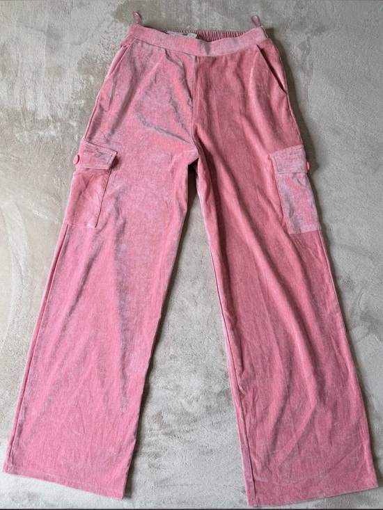 Lumiere Pants - Lumiere Pink Velour Cargo Pants Women Size M Wide Leg High Rise Casual